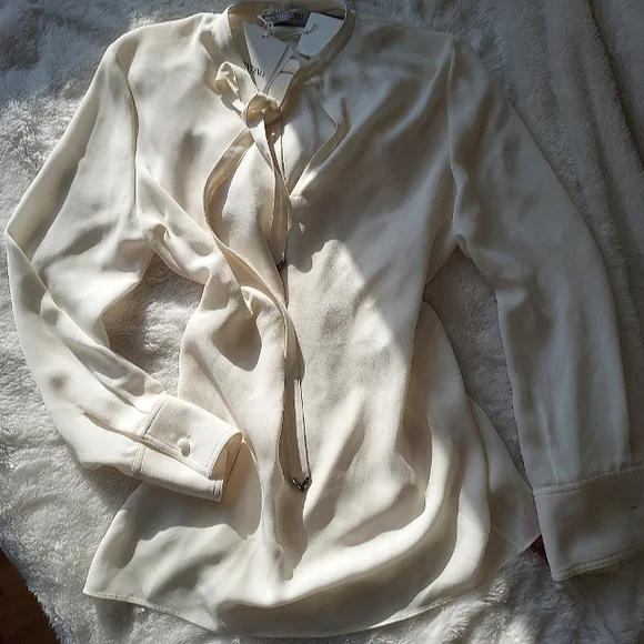 NWT Valentino 100% Silk Swarovski Embellished Tie Neck Blouse - Picture 2 of 15